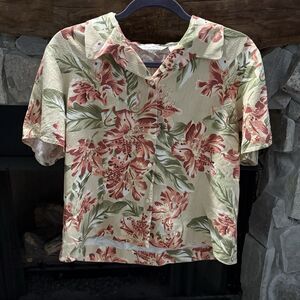 Tommy Bahama Top Women’s Size L Silk Shirt Floral Button Hawaiian Tropical